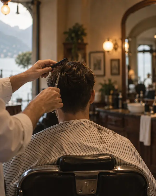 Barbiere al lavoro in una barberia